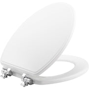 Asiento para sanitario Weston™ alargado blanco de madera, bisagras cromadas