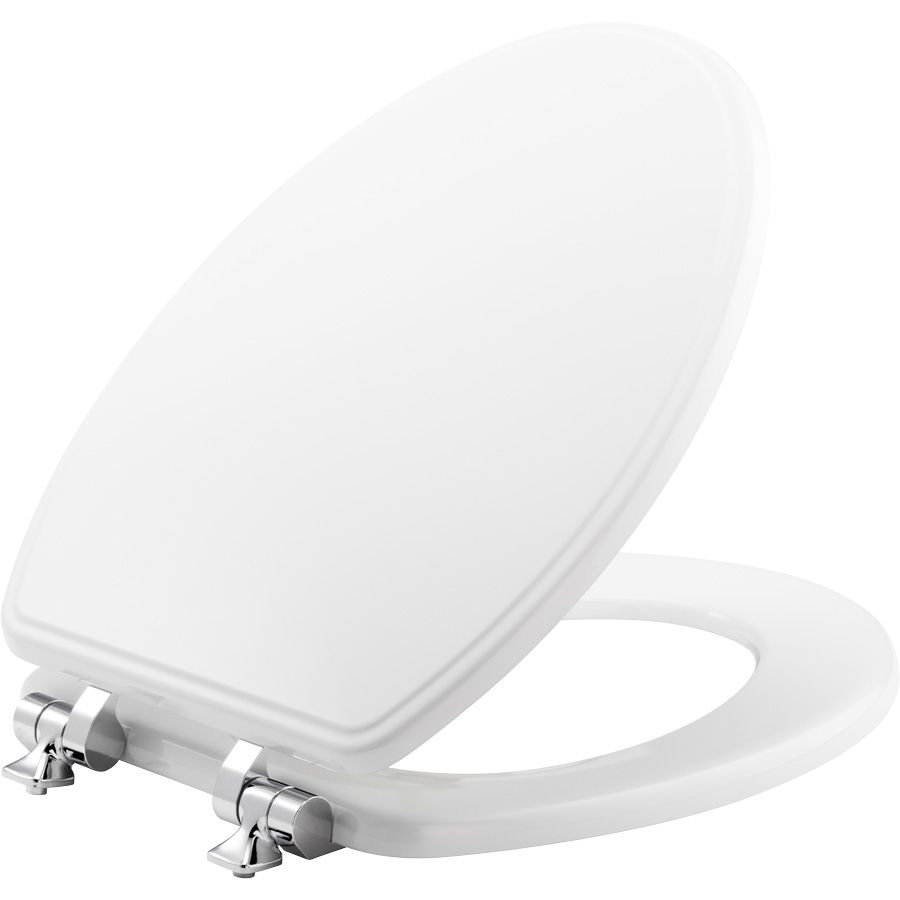 Asiento para sanitario Weston™ alargado blanco de madera, bisagras cromadas