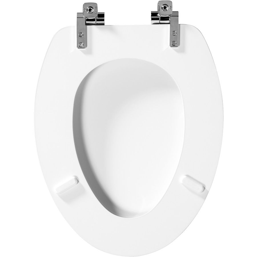 Asiento para sanitario Weston™ alargado blanco de madera, bisagras cromadas