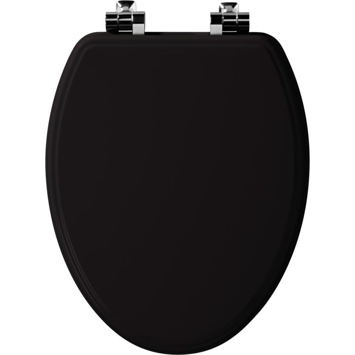 Asiento para sanitario Weston™ alargado negro de madera con bisagras cromadas