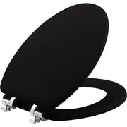 Asiento para sanitario Weston™ alargado negro de madera con bisagras cromadas