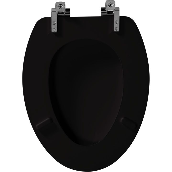 Asiento para sanitario Weston™ alargado negro de madera con bisagras cromadas