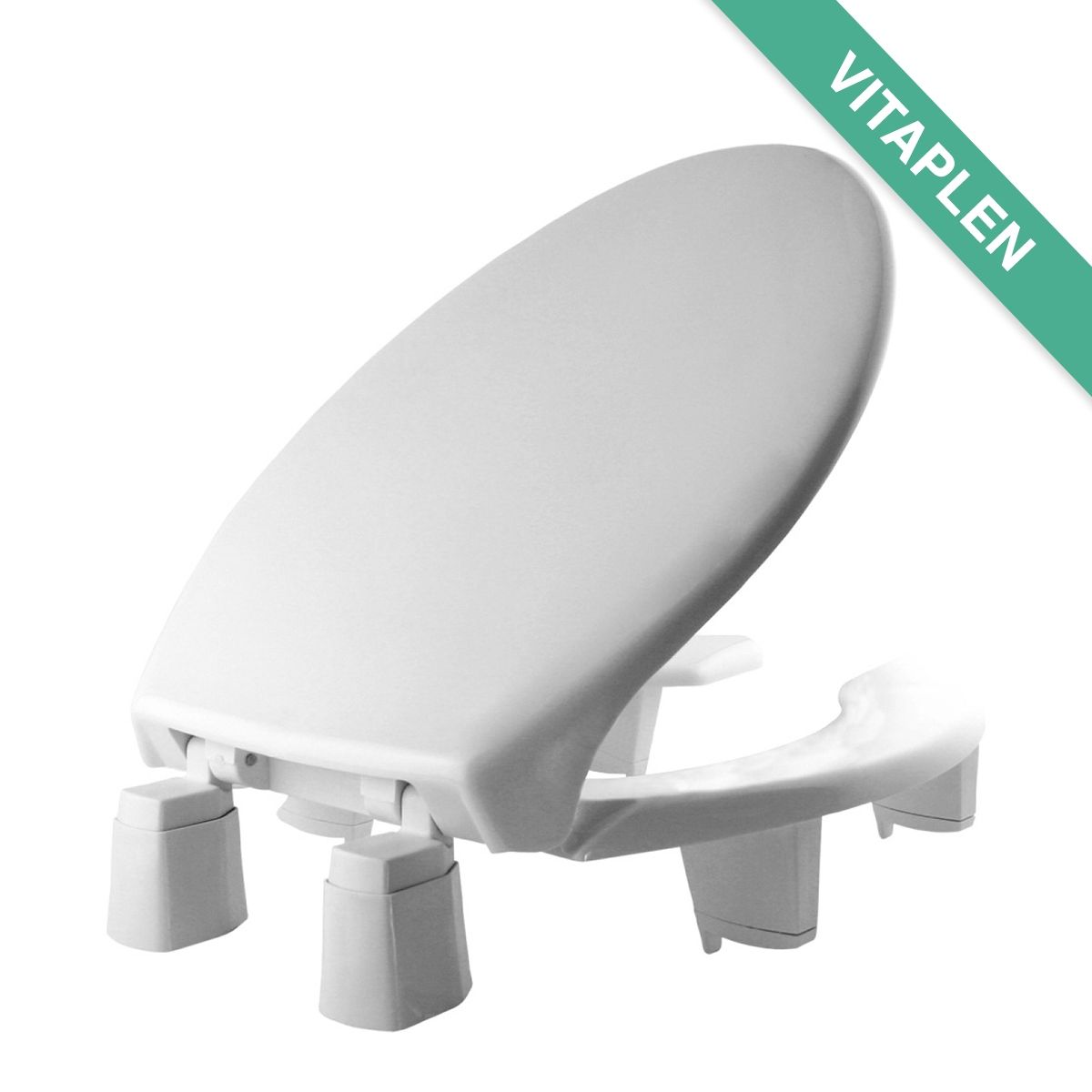 Asiento para sanitario alargado color blanco de plástico con elevación de 7.6 cm y Permajuste™