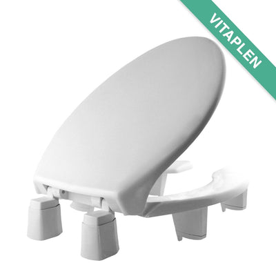 Asiento para sanitario alargado color blanco de plástico con elevación de 7.6 cm y Permajuste™